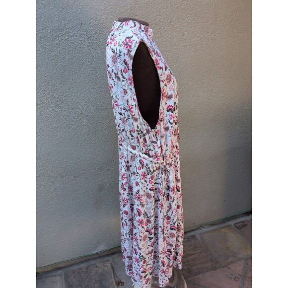 Torrid Midi Dress 3 3X Sleeveless Waist Tie Elastic Neck Pink White Floral - Picture 5 of 11